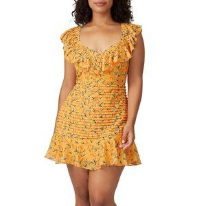 La Maison Talulah Daring Day Floral Mini Dress Ruffle Flutter Sleeve Orange